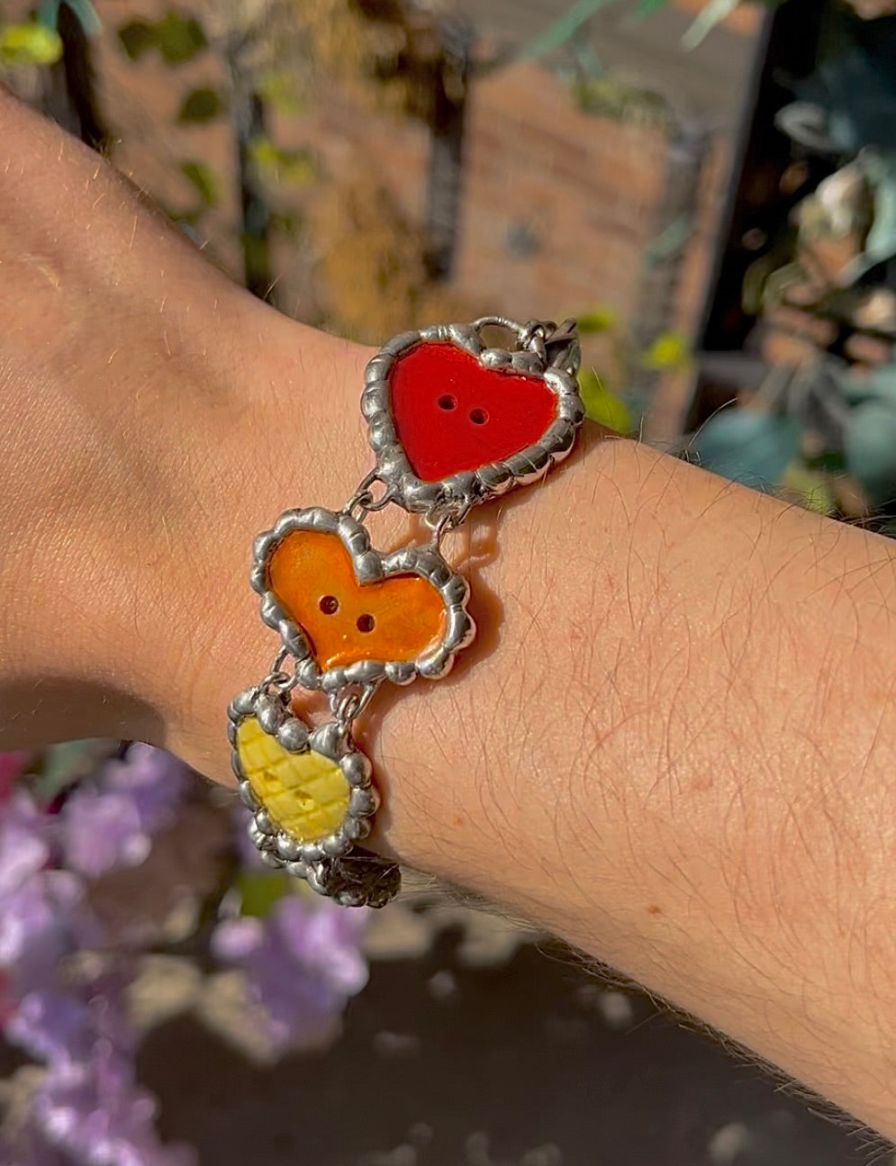 Rainbow Button Heart Bracelet