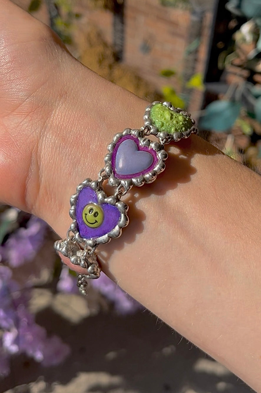 Rainbow Button Heart Bracelet