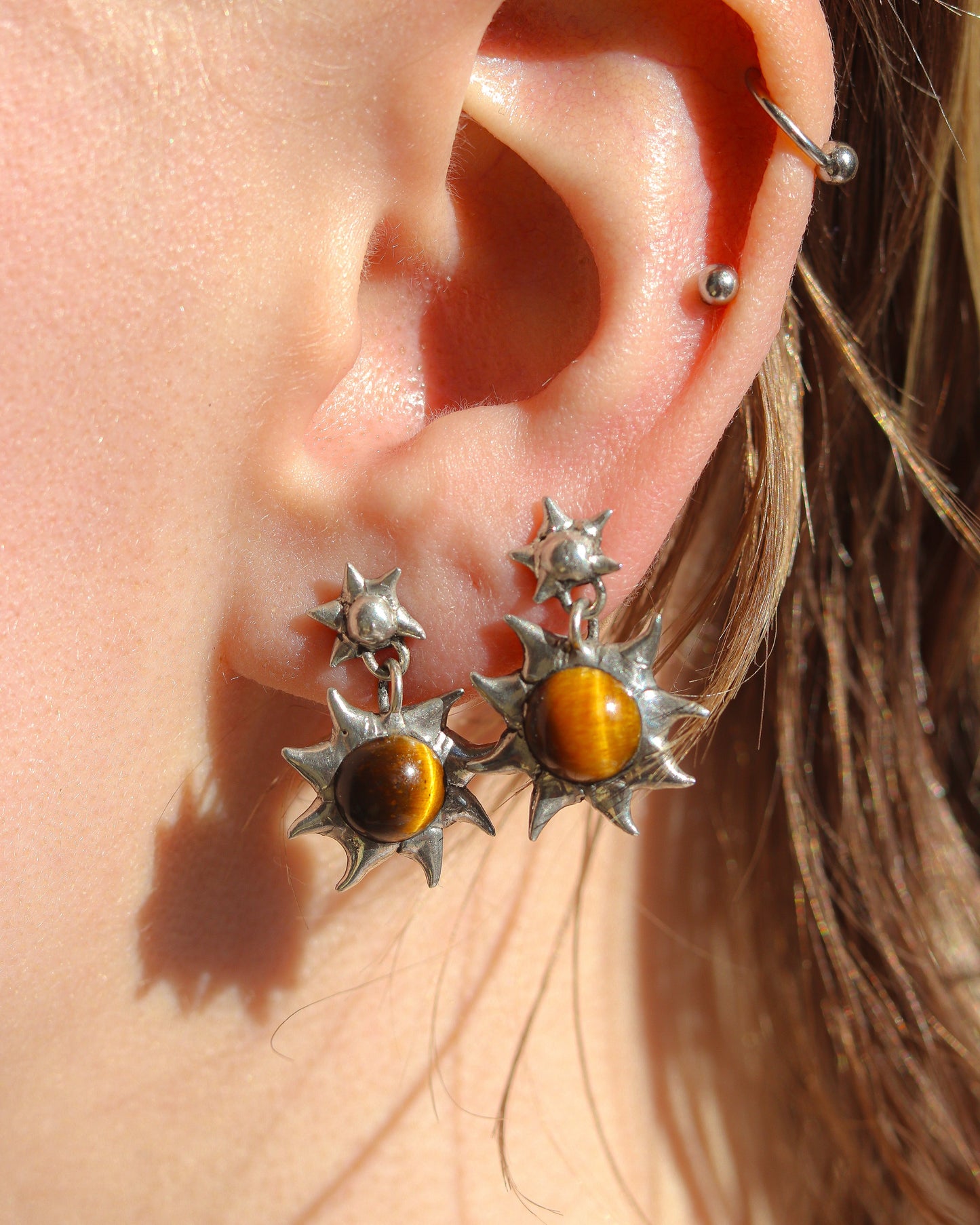 Sun Earrings Tiger's Eye