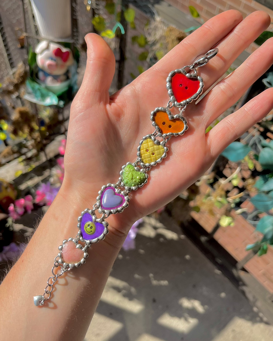 Rainbow Button Heart Bracelet
